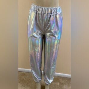 New Iridescent Reflective Holographic Retro 90s Jogger Pants Sz Small